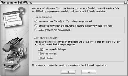 Chapter 1: Introducing SolidWorks Starting SolidWorks for the First Time SolidWorks has many tools for beginning users that are available when the software is installed.