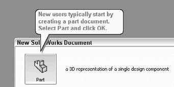 Part I: SolidWorks Basics Quick Tips Quick Tips enables balloons with tips to help you get started with several tasks. For example, the first Quick Tip you see may be the one shown in Figure 1.3.