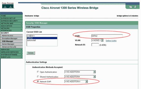 Clique em Apply. 3. Escolha a Segurança > o gerenciador de SSID e crie um Service Set Identifier (SSID) novo para o uso com o WPA2.