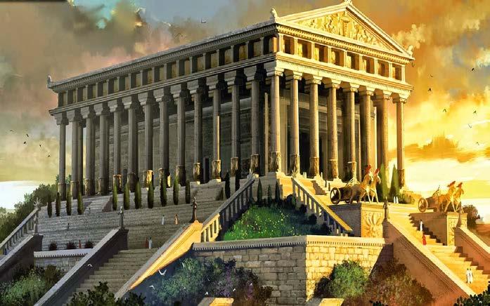 O templo de Diana era quatro vezes maior que o Partenon de Atenas, possuía 127 pilares de 18m de altura e contava com o serviço de milhares de