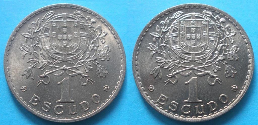 É notório que na moeda de 1929 (à esquerda) as legendas estão mais distantes do