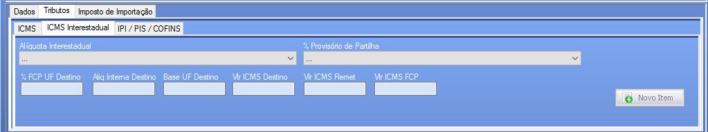 14.3.4 - NFE - EMISSÃO - Grid de Produtos - Tributos - ICMS Interestadual Na Aba de Tributos, vamos ter a aba ICMS Interestadual introduzida através da nota técnica 2015/003 emitida pela SEFAZ, que