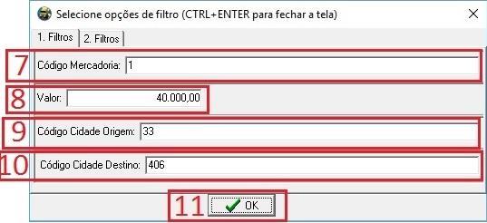 Por fim, defina os parâmetros da consulta informando o código da mercadoria, o