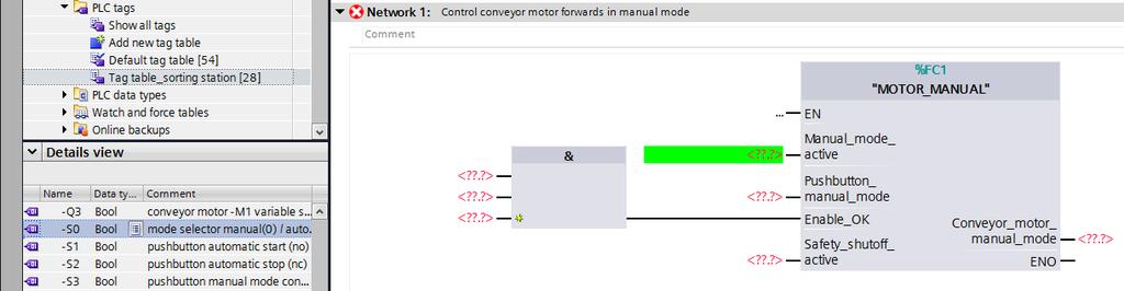 selecionado a "Tag table_sorting station" (Tabela de variantes_sistema de classificação) na árvore do projeto e arrastando a variável global da