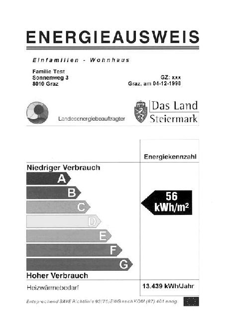 Fig. 1 - Etiqueta energética para edifícios utilizada na Áustria. O método do consumo real baseia-se na factura energética.