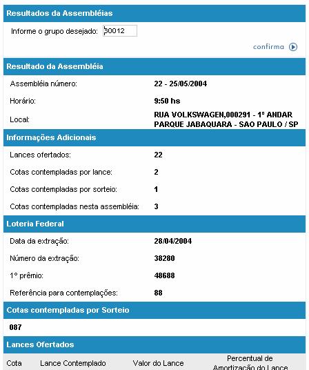 Acessando o menu Resultado de Assembléia O sistema