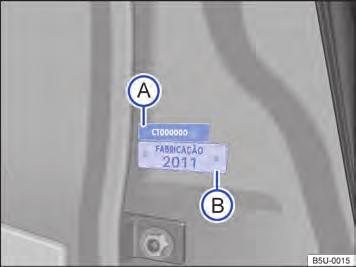 Etiqueta de identificação do ano de fabricação A etiqueta com o número de identificação do ano de fabricação está localizada na coluna da porta dianteira direita.