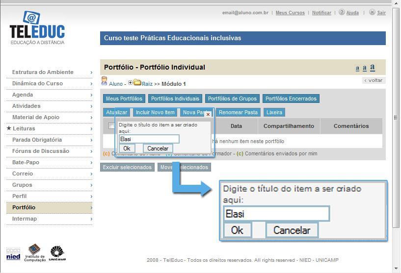 Conhecendo a ferramenta Portfólio Digite o nome