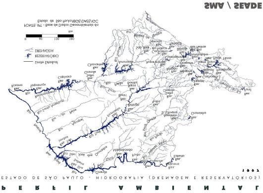 64 Figura 3.03. Mapa da hidrografia do Estado de São Paulo, destacando-se (no círculo) os reservatórios de Salto Grande (Americana SP) e do Lobo (Itirapina SP) (adaptado de SÃO PAULO, 1999).