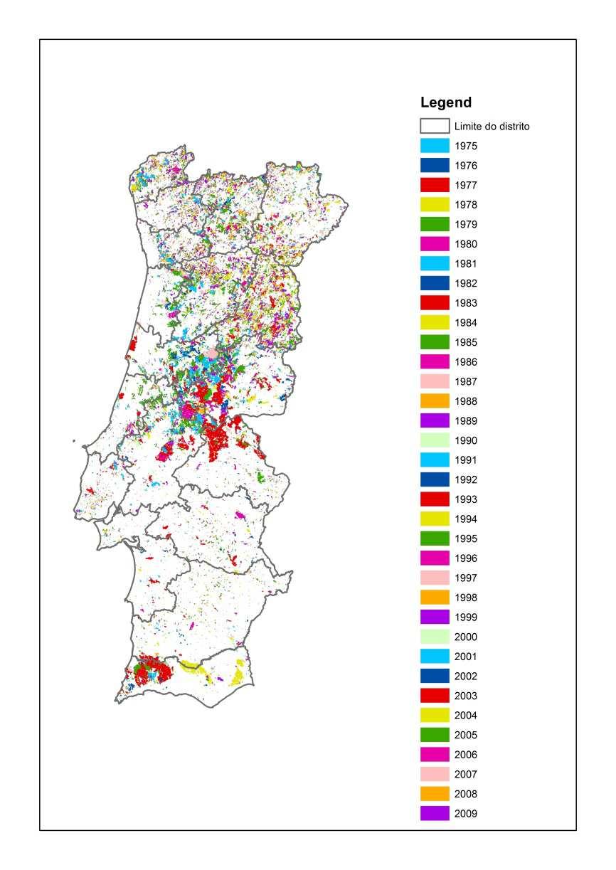 Perímetros das áreas queimadas em Portugal Continental (satélite