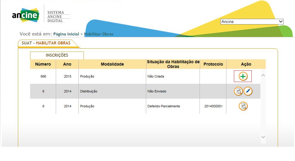 4) Após o passo 3 o sistema irá direcionar para a página com as inscrições feitas.