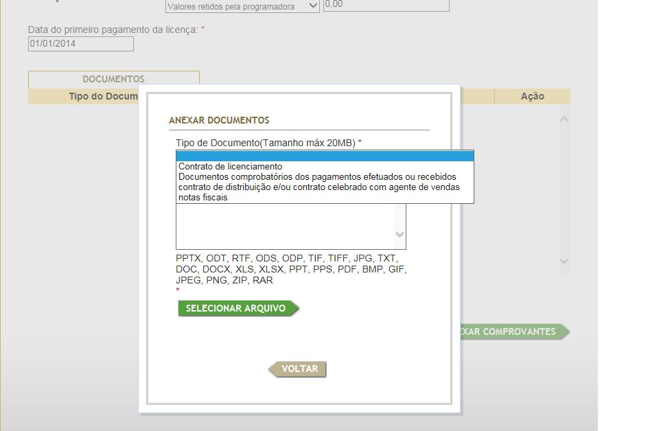 13) Em seguida deverá anexar os documentos comprobatórios,