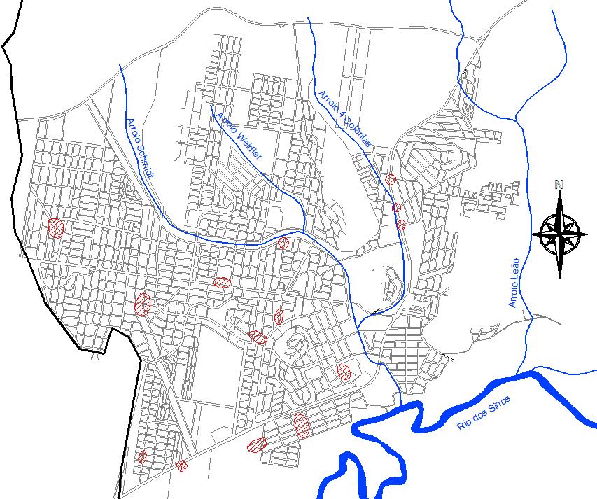 Campo Bom Plano Municipal de Saneamento Básico Relatório do Diagnóstico Foram identificados os pontos críticos de inundações, conforme apresentado pela Figura 7.