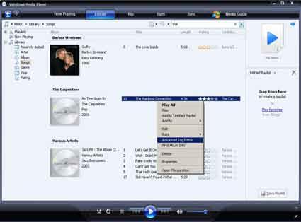 Editar informações da música com o WMP11 1 Clique no separador Biblioteca. 2 Navegue para a música que pretende editar.