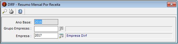 Fechamento Anual / Dirf / Resumo por Receita Neste relatório o sistema irá trazer de maneira sintética os valores totais da empresa referente a rendimentos tributáveis, imposto retido,