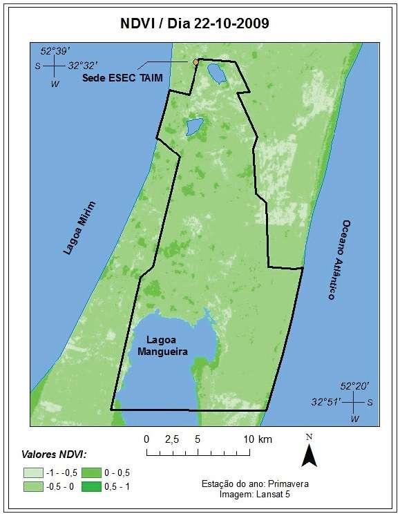 227 Figura 9 - Comportamento do NDVI referente ao dia 22-10-2009. Org.: Simioni; Wollmann (2016). A figura 10 mostra o regime pluviométrico entre os meses de agosto, setembro e outubro de 2009.