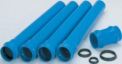 O sistema é composto por tubos de PVC com comprimento comercial de 6 metros na cor azul para utilização com conexões de ferro fundido, nos diâmetros conforme tabela: As espessuras de parede dos tubos