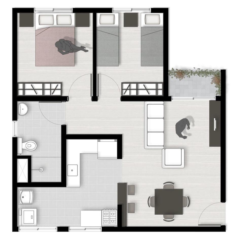 DORMITÓRIO 01 A= 8,05m² DORMITÓRIO 02 A= 7,18m² VARANDA A= 1,65m² DORMITÓRIO 01 A= 8,05m² DORMITÓRIO 02 A= 7,18m² VARANDA A= 1,65m² BANHO A= 4,50m² CIRCULAÇÃO A= 2,38m² SALA A= 15,90m² BANHO A=