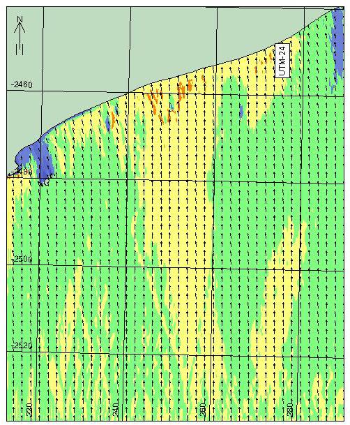 114 As ondulações de S provocaram ondas com mais de 3,5 metros de altura até bem próximo da costa na localidade do Perfil 4, mas reduziram seu tamanho ao atingirem a praia, mantendo-se ainda com