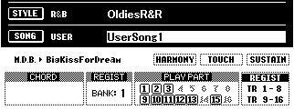 Configurações relacionadas à Harmonia/Efeito Harmonia e efeito (reverberação, coro e DSP) têm seus próprios tipos predefinidos que são recuperados automaticamente quando uma voz principal ou