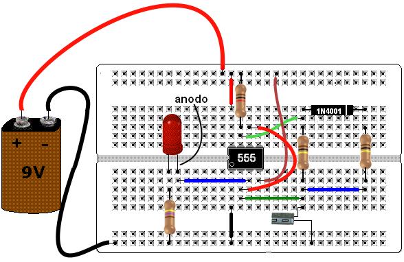 5. Monte o circuito da figura 7 de acordo com sugestão de layout da figura 8. Meça os tempos que o LED fica aceso e apagado anote na tabela IV.
