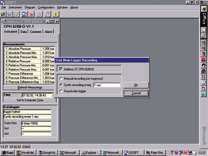 Fácil utilização através menu auto-explicativo Dados de hand-helds de pressão e temperatura (CTH6200) podem ser indicados em um único gráfico (dois eixos y separados) Gráfico oferece uma função de