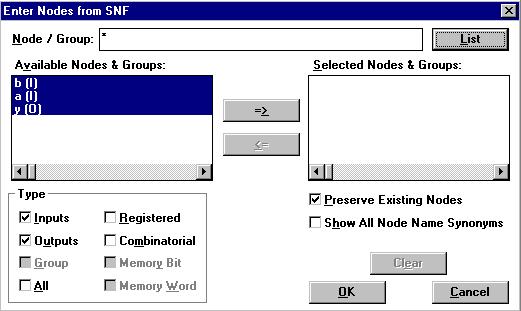 Click on the => button to move all of the selected values to the Selected Nodes and Groups