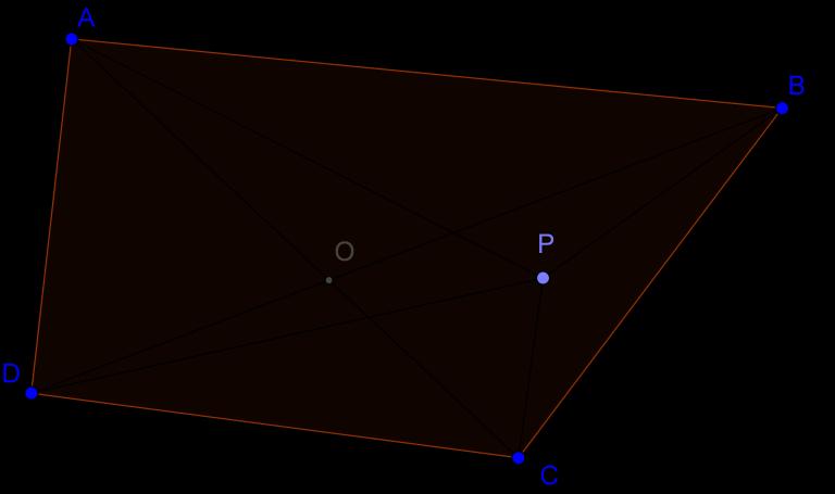 30 Figura 7 Distâncias ao ponto P. Observa-se que a construção está pronta. Falta agora, explorar a soma das distâncias dos pontos O e P aos vértices A, B, C e D.