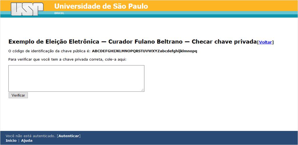 O sistema exibirá a seguinte tela: Para verificar se sua chave privada foi salva