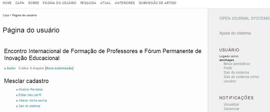 03 TELA DE ACESSO APÓS O CADASTRO Após realizar o cadastro ao acessar <https://eventos.set.edu.br/index.php/enfope/> você será redirecionado para a tela a seguir.