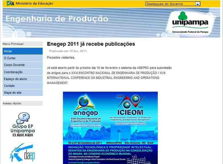 Informações gerais: Site do curso: