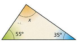 Calcula a medida da amplitude do ângulo desconhecido. 35. Dois ângulos de um triângulo medem, respetivamente, 58º e 9º. Calcula a medida de amplitude do terceiro ângulo.