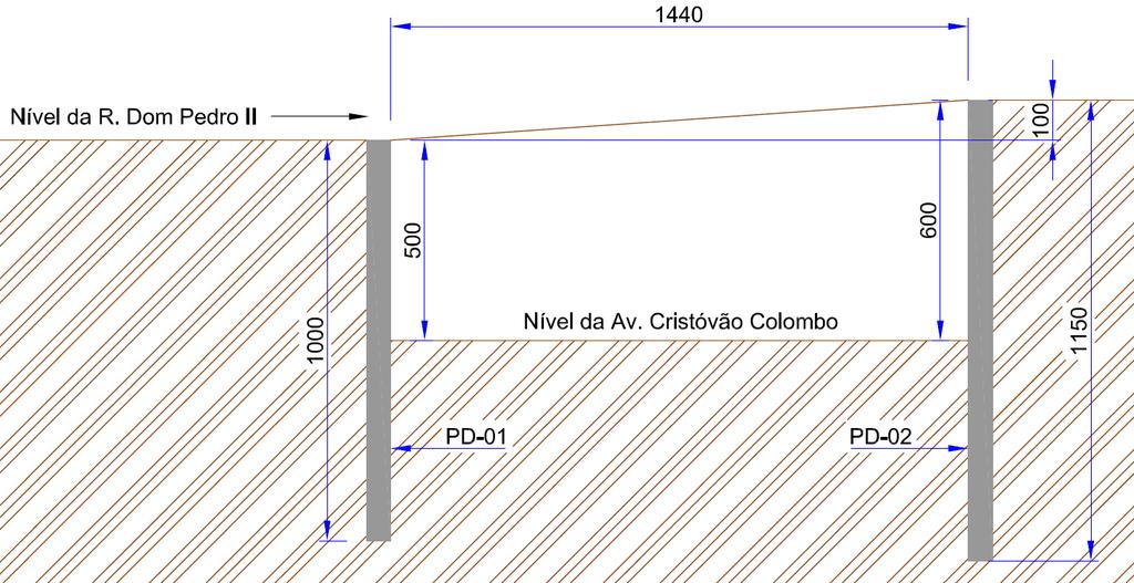 65 Figura 27 Disposição das paredes-diafragma em corte (medidas em cm) Para o cálculo do comprimento das longarinas foi considerado o vão, medido no lançamento geométrico, de 14,4 m, mais