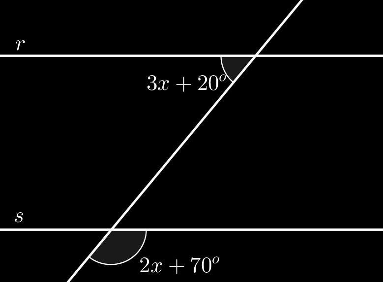 Exercício 5. Sendo r e s retas paralelas, determine o valor de x na figura abaixo. d) os ângulos colaterais internos. e) os ângulos colaterais externos. Exercício 2.