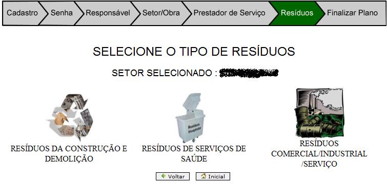 RESÍDUOS POR SETOR Repita o procedimento para declarar outros resíduos deste