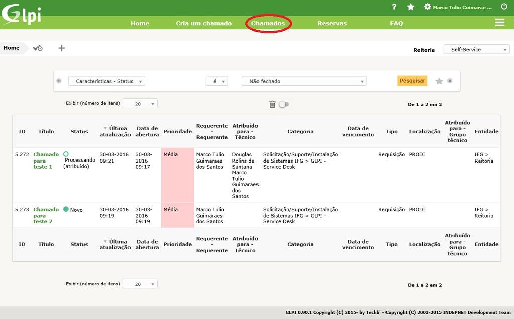 Caso não liste o chamado que deseja Acompanhar (abrir/visualizar), verifique o filtro de chamados.