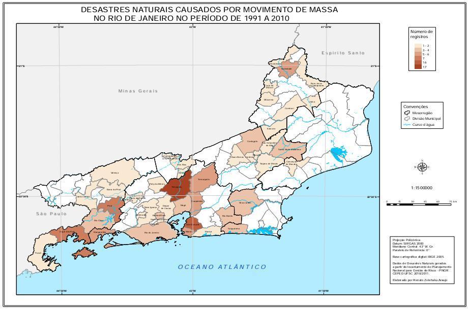 Vale ressaltar que, neste estudo, o município de Nova Friburgo não aparece como afetado por movimentos de massa no período entre 1991 e 2010. Figura 2.