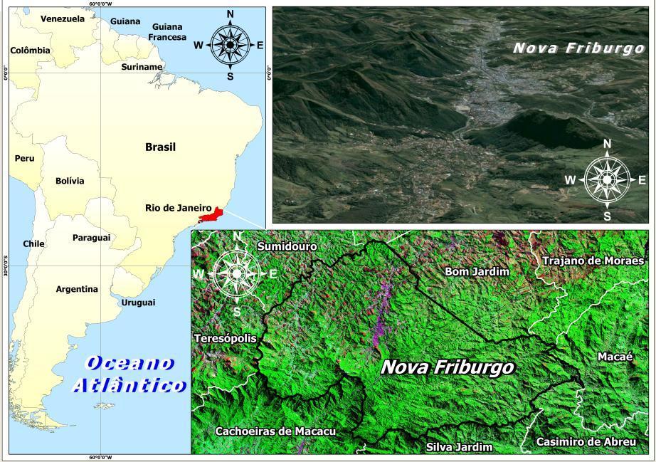 à latitude 22º 16 55 S e longitude 42º 31 52 O, numa altitude média de 846 metros (prefeitura de Nova Friburgo). Figura 5.