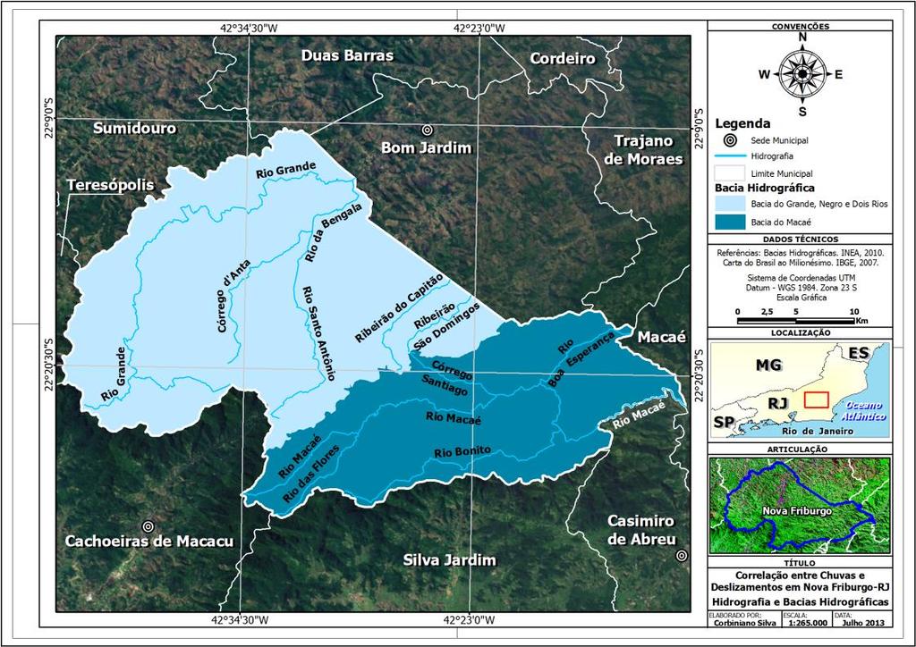 Figura 5.4 Bacias hidrográficas do município de Nova Friburgo/RJ. Fonte: IBGE, 2007. Além das bacias hidrográficas já citadas, vale ressaltar a bacia do rio Piabanha.