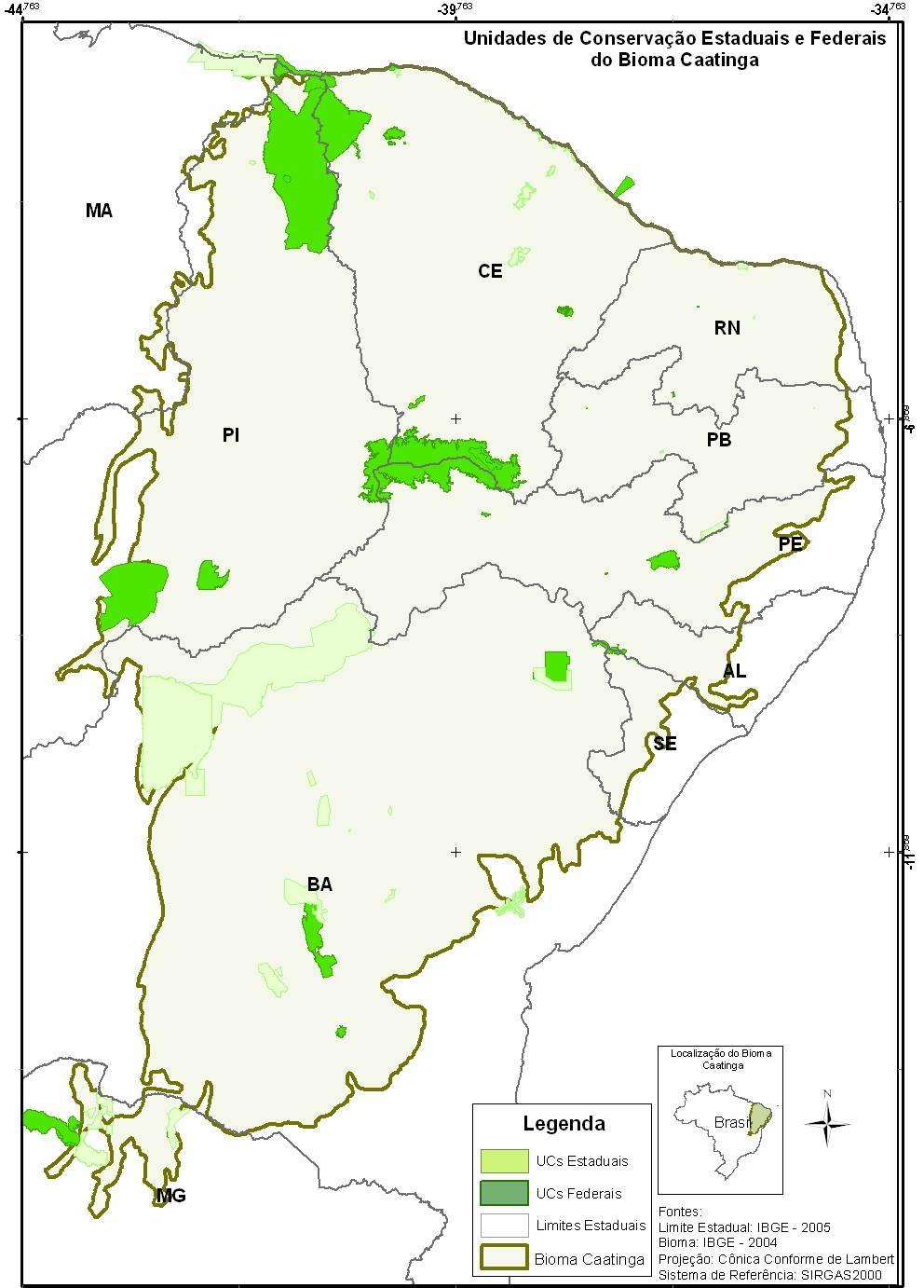 UNIDADES DE CONSERVAÇÃO DA CAATINGA TOTAL - 7,7% - PI - 1,2% - US - 6,5 % - CUSTO DE CONSOLIDAÇÃO E MANUTENÇÃO INICIAL (IMC) - 300 MILHÕES Fonte: Alternativas para a Manutenção das Unidades de