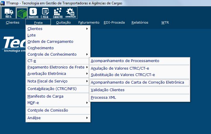 Acompanhamento de Carta de Correção Eletrônica (Cargas > Frete > CT-e > Acompanhamento de