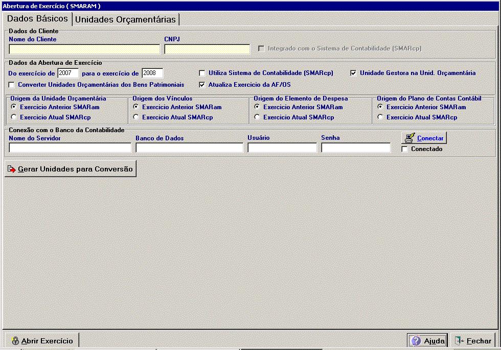 Dados para conexão com o Banco da Contabilidade Quando o sistema é integrado com a contabilidade o sistema faz a conexão automaticamente usando o usuário padrão mat. Acesso ao Banco CP ou tables CP.