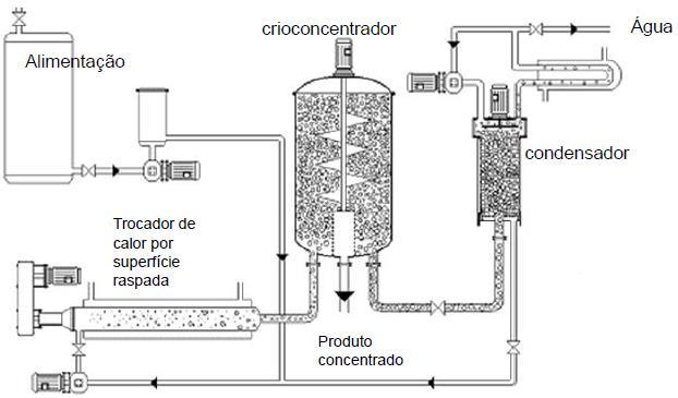 Etapas fundamentais de um crioconcentrador O crescimento e a maturação de cristais de gelo ocorre em crioconcentrador.