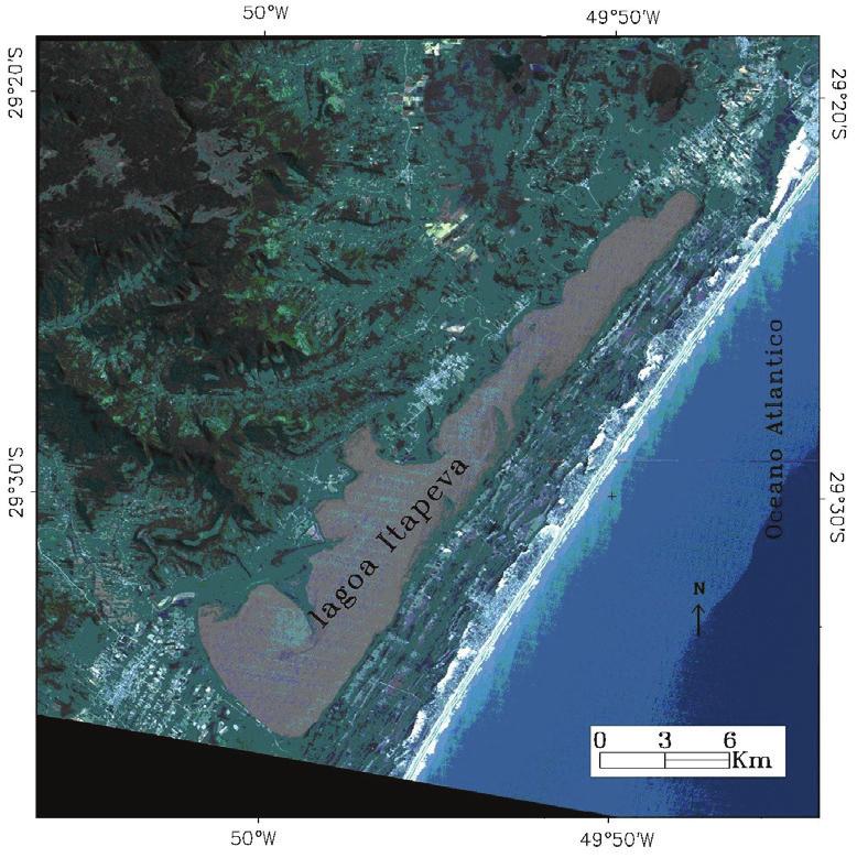 Figura 3. Localização da lagoa Itapeva-RS (imagem Landsat TM, de 04/02/10, cor verdadeira) Elaboração dos autores.