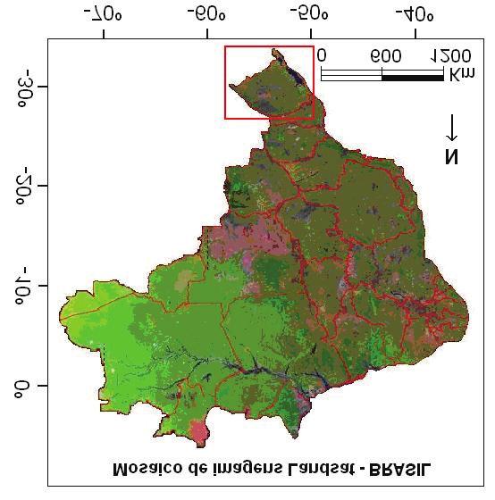 Universal de Mercator) e Datum Córrego Alegre, na escala de 1:50.000. As demais imagens foram georeferenciadas de imagem para imagem, utilizando como base a imagem do dia 04/09/00.