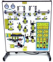 Pneumática Este equipamento permite efetuar experiências como : Vazão, pressão, calço pneumático simulação prática de circuitos de comandos pneumáticos, eletropneumáticos, diagramas de circuitos