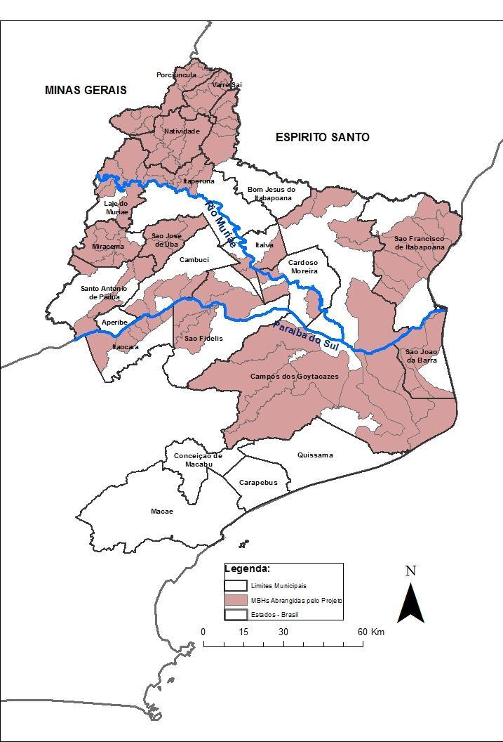 Figura 1: Área de abrangência do PROJETO na Região Hidrográfica do Baixo Paraíba do Sul e Itabapoana,