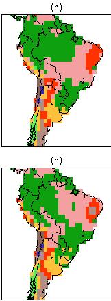 Two Biome-Climate Equilibrium States found for South America! (a) First State - Biome-climate equilibrium starting from forest land cover as initial condition for the Dynamic Vegetation Model.