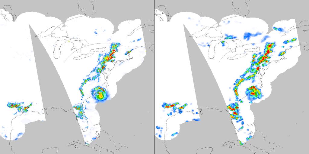 SSMIS (F16) retrieval (GPROF) mm -1 SSMIS-F16 radar 3 July 2014: Hurricane Arthur The SSMIS retrieval resolution is at the