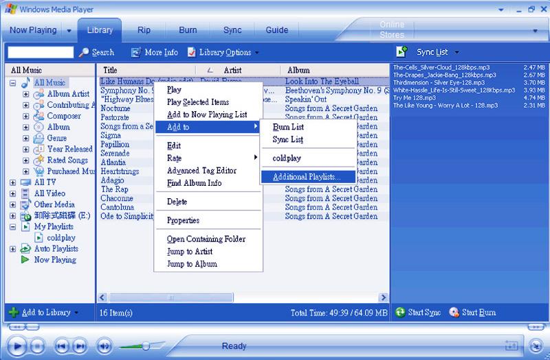 6 7 8 9 6 Seleccione o separador Library (Biblioteca) para aceder à biblioteca de multimédia. 7 Clique para realçar a música que pretende copiar.